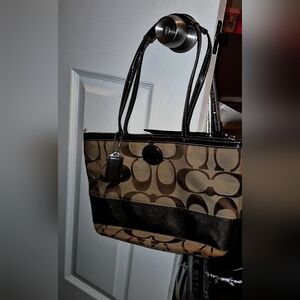 Coach Tan and Black Signature Tote